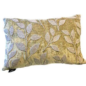 Vintage Velvet Throw Pillow MilliHome Olive Raised Leaf Embroidery 20"X14" Down